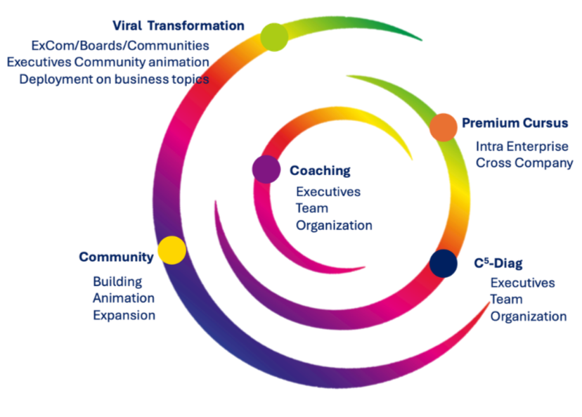 ReThink & Lead activities — Viral Transformation, Communities, Coaching, Premium Cursus, C⁵-Diag